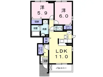 サニー寺の前(2LDK/1階)の間取り写真