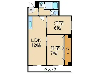 ロイヤルハイツさつき丘(2LDK/6階)の間取り写真
