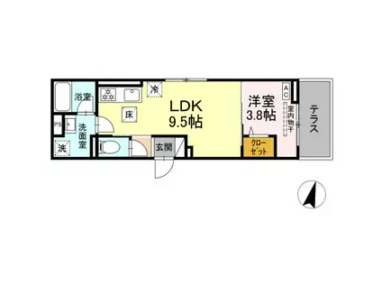 ディー パイナ 登戸新町(1LDK/1階)の間取り写真