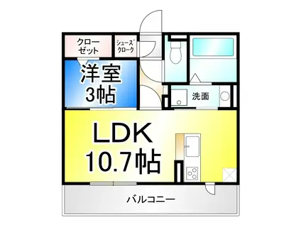 クレール三輪田町(1LDK/3階)の間取り写真