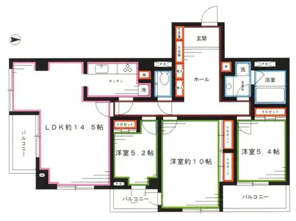 クリスタルコート(3LDK/2階)の間取り写真