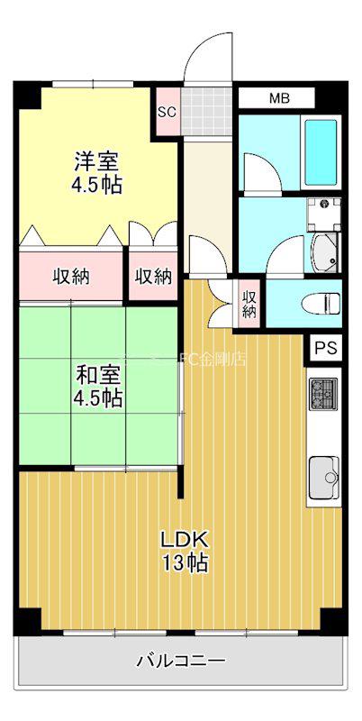 狭山ハウス2号館(2LDK/10階)の間取り写真