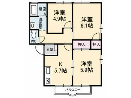 フラワーハイツA(3K/2階)の間取り写真