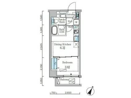 プライムブリス門前仲町(1DK/4階)の間取り写真