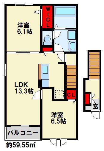 クラールFKIIA(2LDK/2階)の間取り写真