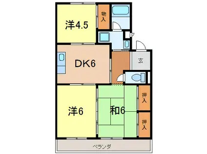 サンメゾン一ツ木(3DK/3階)の間取り写真