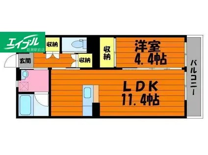 リバーサイド清音(1LDK/2階)の間取り写真