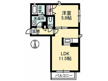 ラフィネ・ブラン(1LDK/2階)の間取り写真