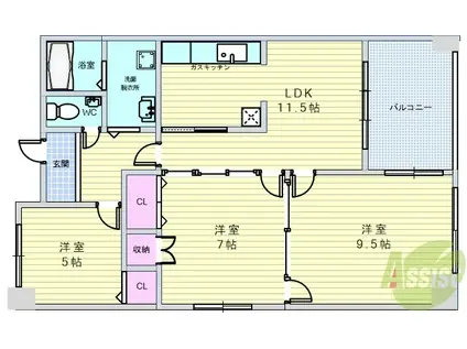 フロレアールくれは(3LDK/2階)の間取り写真