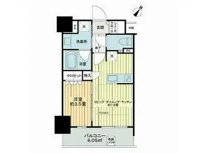 アウラ立川曙町(1LDK/8階)の間取り写真