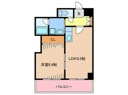 ベルドール赤間(1LDK/9階)の間取り写真