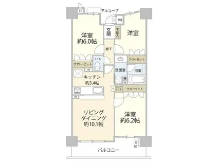 リビオ新蒲田(3LDK/9階)の間取り写真