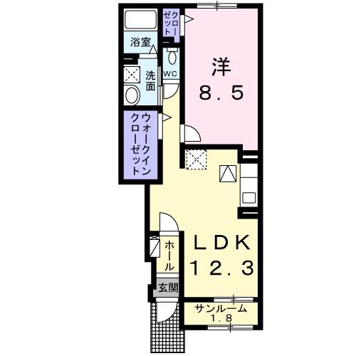 カルム 高砂(1LDK/1階)の間取り写真