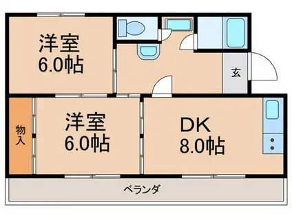 ベルヴィル伊勢田(2DK/2階)の間取り写真