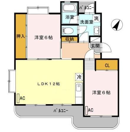 サンハイツ中浜(2LDK/2階)の間取り写真