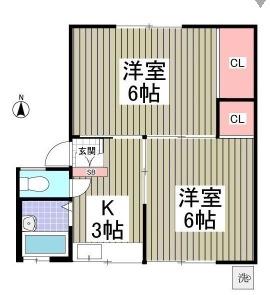 若松コーポ2号館(2K/1階)の間取り写真