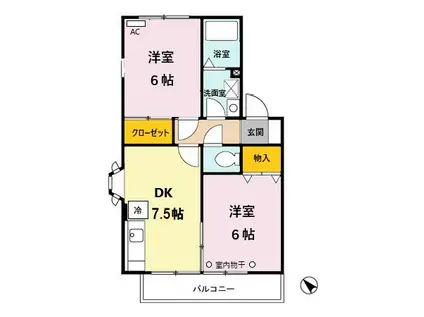 ガーデンヒル II棟(2DK/1階)の間取り写真