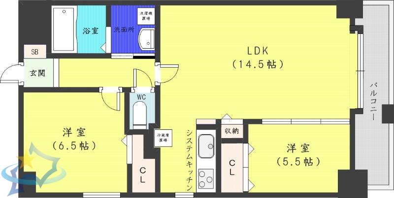 ラディア近代美術館前(2LDK/8階)の間取り写真