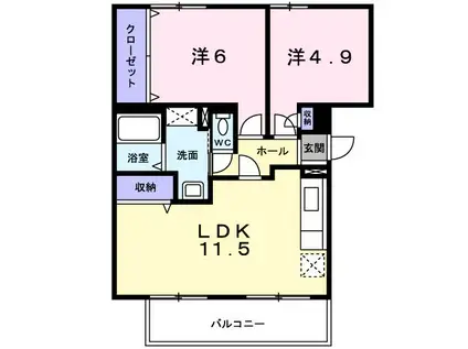 COURT-YARD三橋公園D(2LDK/2階)の間取り写真