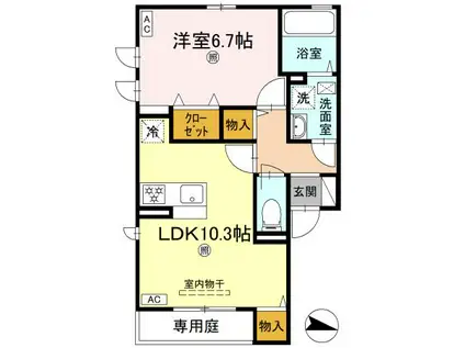 クレスト林 B棟(1LDK/1階)の間取り写真