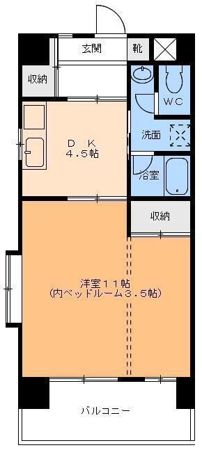 パークハイツ千舟(1DK/11階)の間取り写真