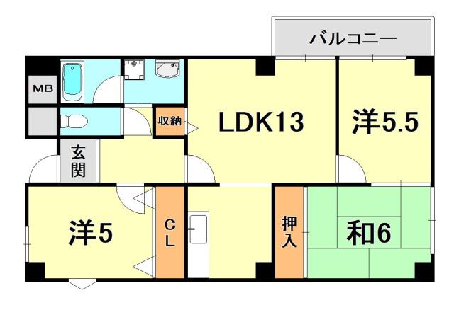 カルム湊川(3LDK/6階)の間取り写真