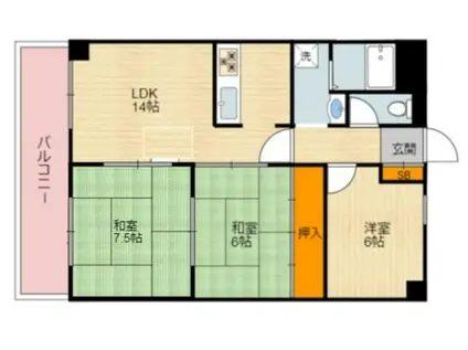 朝日プラザ天下茶屋2(3LDK/4階)の間取り写真