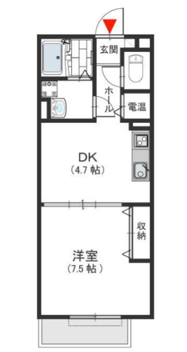 FELICE A棟(1DK/1階)の間取り写真