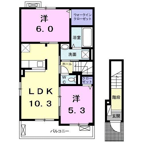 こまくさ A(2LDK/2階)の間取り写真