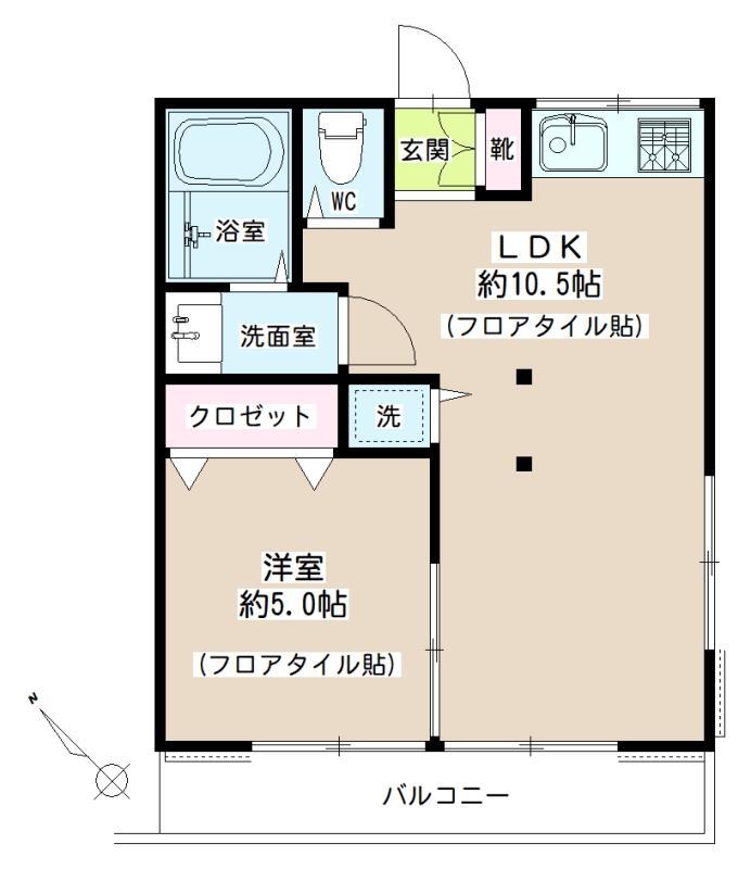 鶴ケ岡荘(1LDK/1階)の間取り写真