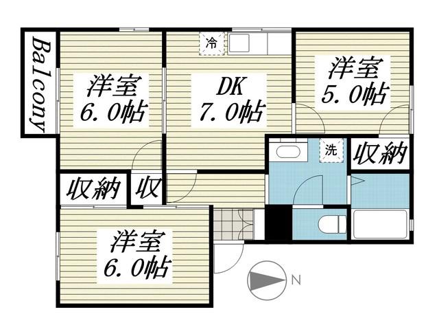 スカイタウンR2(3DK/1階)の間取り写真