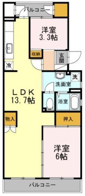 有馬持田マンション(2LDK/1階)の間取り写真