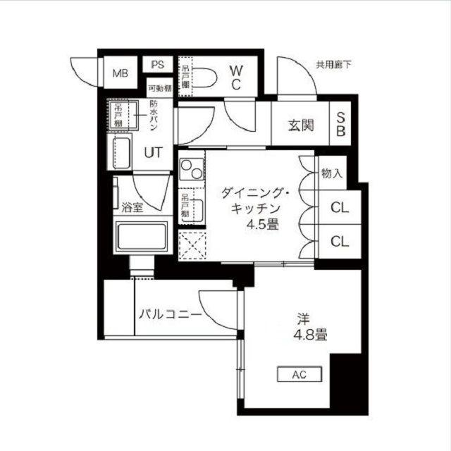 K-COURT谷町四丁目(1DK/14階)の間取り写真
