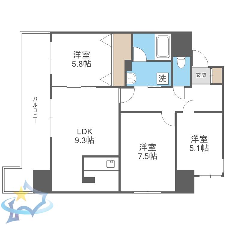 PARTIRES17(3LDK/6階)の間取り写真