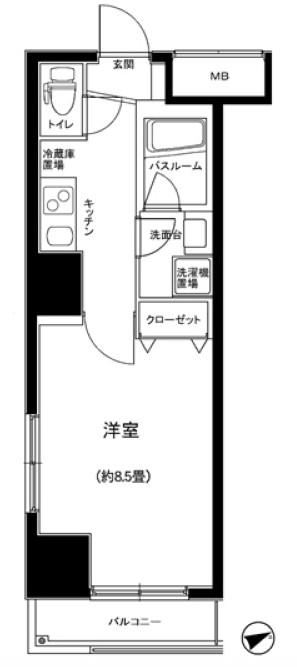 グランフォース上野入谷(1K/8階)の間取り写真