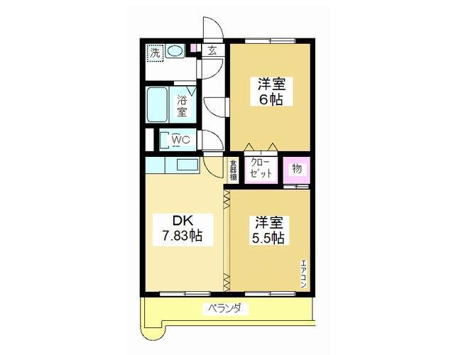 ヒルトップガーデン III(2DK/2階)の間取り写真
