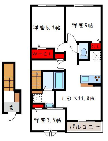 玉串町2丁目アパート(2LDK/2階)の間取り写真