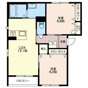 グランディール(2LDK/1階)の間取り写真