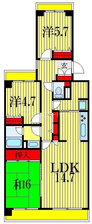 テラス本八幡(3LDK/4階)の間取り写真