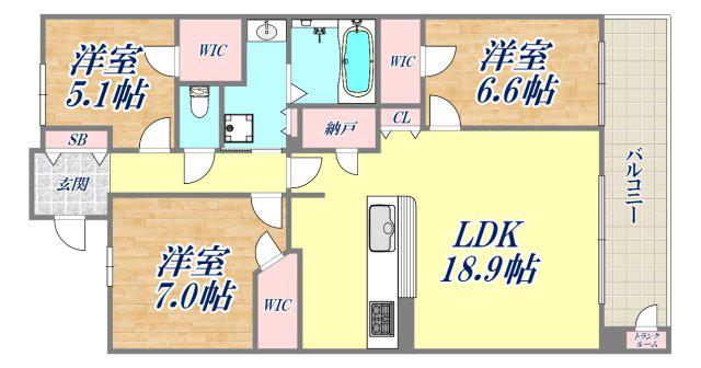 ライオンズ甲陽園 グラングレイド(3LDK/7階)の間取り写真