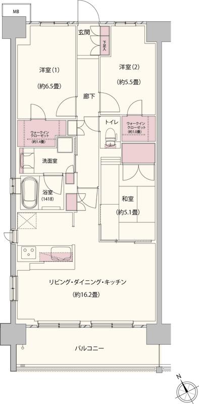 クレストフォルム柏サウスウイング(3LDK/1階)の間取り写真