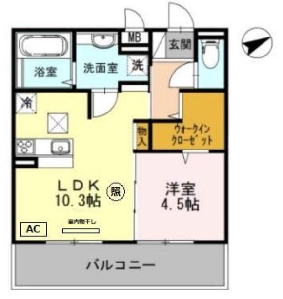 アップフィールド(1LDK/2階)の間取り写真