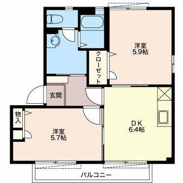 SUNMALL DAIBA C(2DK/2階)の間取り写真