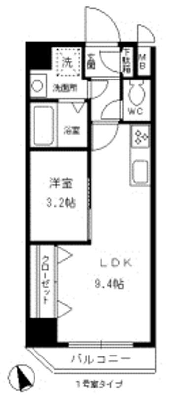 レジデンス悠海(1LDK/9階)の間取り写真