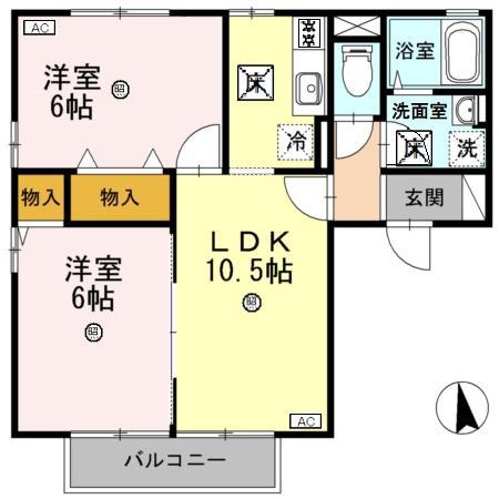 コーポラスITOIIIA(2LDK/1階)の間取り写真