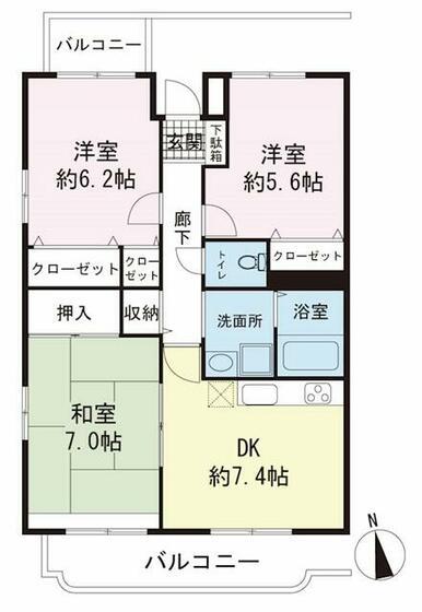 ハピデンス(3DK/4階)の間取り写真
