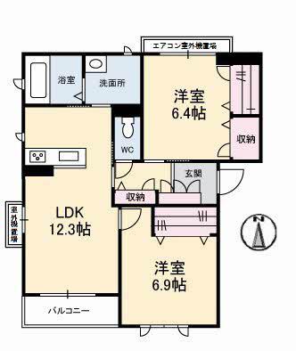 ヴェントフェリーチェ B棟(2LDK/2階)の間取り写真