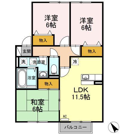 パティオG(3LDK/2階)の間取り写真