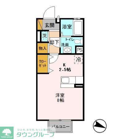 プレジールⅡ(ワンルーム/2階)の間取り写真