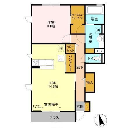 サニーウェル B(1LDK/1階)の間取り写真